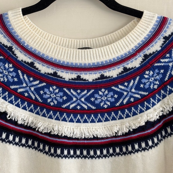 Talbots Fair Isle Lambswool Blend Fringe Detail Sweater Size Large - Picture 4 of 11